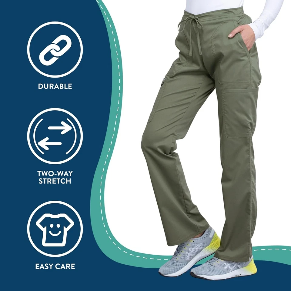 Cherokee Women Scrubs Pant Workwear Revolution Mid Rise Moderate Flare Olive  - Image 4 of 4