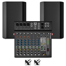 Harbinger VARI V1115 15" Powered Speakers Package With LX12 Mixer and Cables