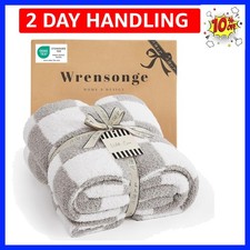 Checkered Throw Blanket, Light Grey Soft Cozy Fluffy Warm Hand Made Throw Bla...