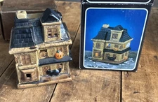 Vintage JSNY Ceramic Halloween Haunted House Candle Holder Ghost Pumpkin Cat