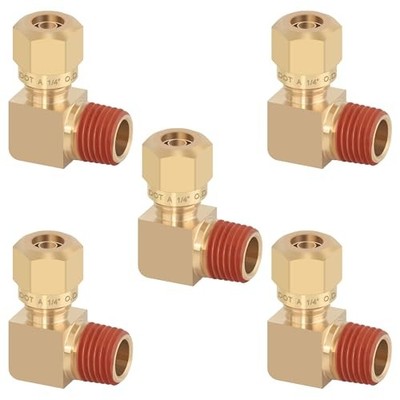 5PCS D.O.T Compression Fittings 1/4'' OD x 1/4'' NPT 90°NPT Thread Elbows-5PCS