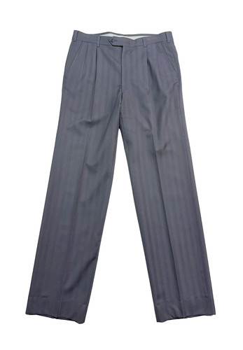 vtg Gray Stripe 33x34 Dress Pants Trousers Pleated High Waisted Bespoke Wool