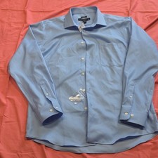 Pronto Uomo Non-Iron Solid Blue 100 Cotton Dress Shirt 16.5/34-35