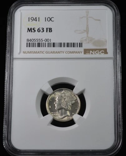 1941 Mercury Dime 10c NGC MS 63 FB Full Bands 90% Silver