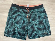 Reel Life Swim Trunks Shorts Mens XL Blue Leaves Lined Beach Hawaiian