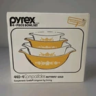 New Pyrex Butterfly Gold 4pc Cinderella Mixing Bowl Set Sealed Box White Yellow
