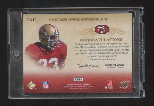 2008 UD ROGER CRAIG GAME WORN TRIPLE PATCH JERSEY GOLD #ED 02/15 49ERS HOF RARE - Picture 2 of 2