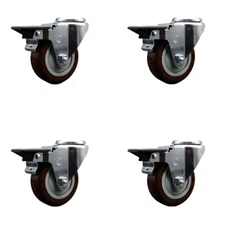 3.5 Inch Maroon Poly Wheel Swivel Bolt Hole Caster Set with Posi Lock Brakes SCC
