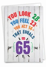 Funny 65th Milestone Birthday Card w/ 5" x 7" w/ Envelope Age Equation 65