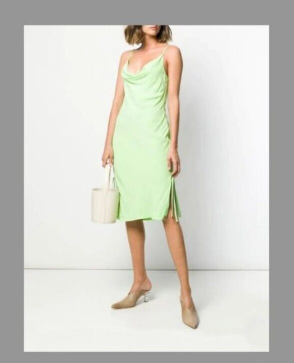 Staud Dress Size 4 Lime Green Convertible Ruched Mini or Midi Dress