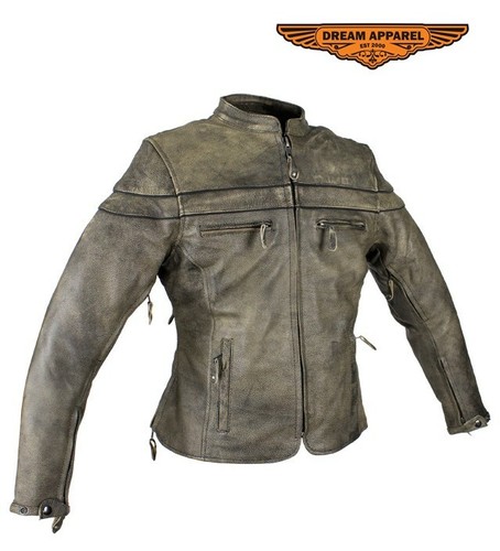 Ladies Motorcycle Jacket Distressed 