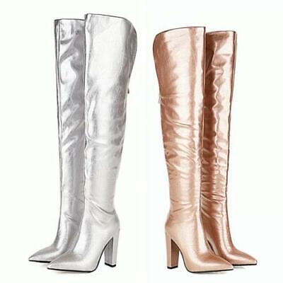 Details about   Occident Lady Over The Knee High Thigh Boots Pointy Toe Block Heel Shoes Party L