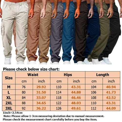 Mens Lightweight with Pockets Bottoms Men Leisure Elastic Waist Cargo Pants - Picture 3 of 47