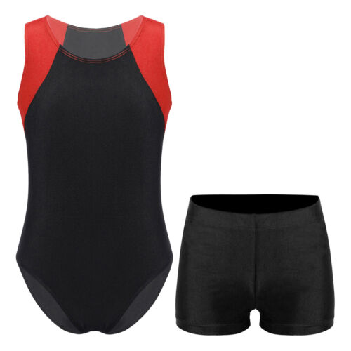 Kid Girls Boys Athletic Tank Top with Shorts Gymnastics Leotards Workout Outfits - Picture 27 of 44
