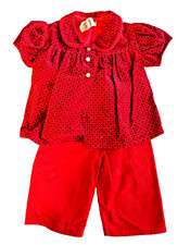 Vintage JOLLY KIDS TOGS 2pc Red Corduroy Sz 1 Outfit pants ,print top red socks