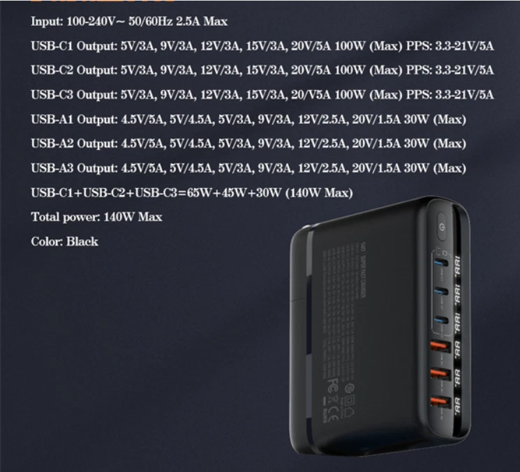 140W GaN Super Fast Desktop PD Charger A6140C - Image 4 of 4
