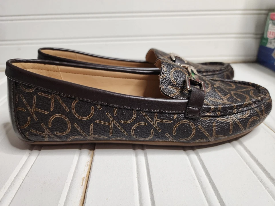 Cute, loafer-style, Women's size 6.5 flats. CK pattern & gold buckle feature. - Image 4 of 4