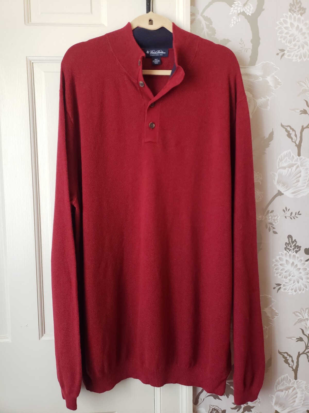Brooks Brothers Mens Maroon Cotton Cashmere Knit Henley Sweater Sz 1XLT Tall