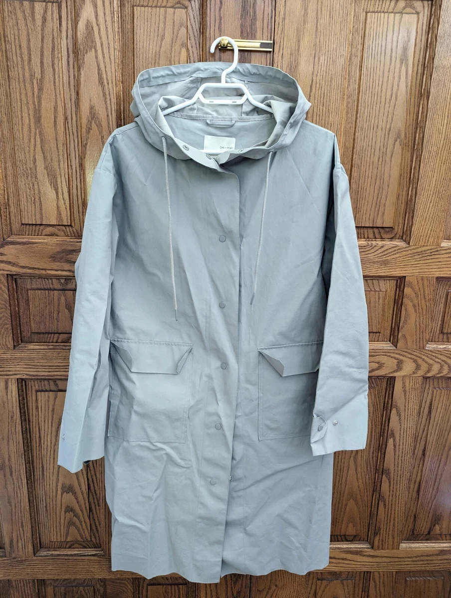 OAK FORT Light Grey Gray Trench DUSTER Jacket COAT with HOOD Poly Cotton XS