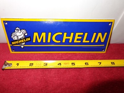 MICHELIN MAN TIRES ADVERTISING SIGN HEAVY METAL PORCELAIN  7 3/4 x 2 3/4  # Z 72