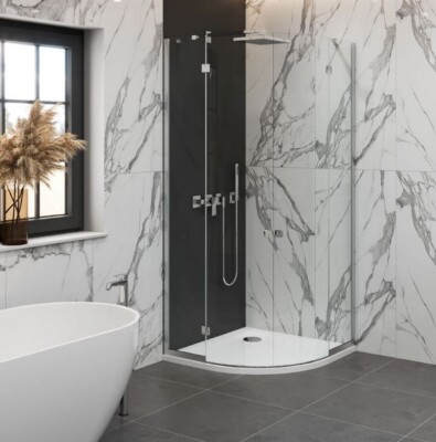 Duschwanne aus Mineralguss, Geostone Giro R, Viertelkreis, 80x80, 90x90 cm, weiß
