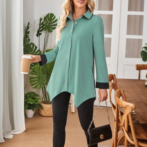 Women Button Casual Loose Work OL T-shirt Long Sleeve Tops Ladies Blouse Tee - Picture 3 of 17