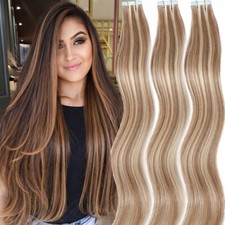 40PCS Tape In Real 100 Remy Human Hair Extensions Skin Weft Body Wave Full Head