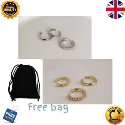 OHRMANSCHETTE Ohrringe Set 3 Stück GOLD Kristall Knorpel Ohr Fake Clip On Manschette Zirkonia