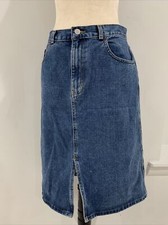Vtg 90s Crossroads Denim Pencil Skirt Size 8 Blue High Waist Knee Length Jean