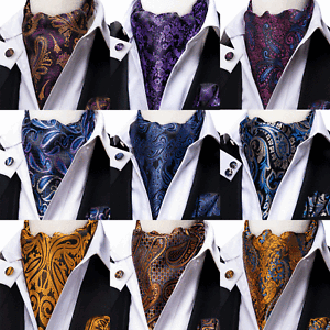 US Burgundy Check Plaid Mens Silk Ascot Tie Cravat Jacquard Handky Cufflinks Set