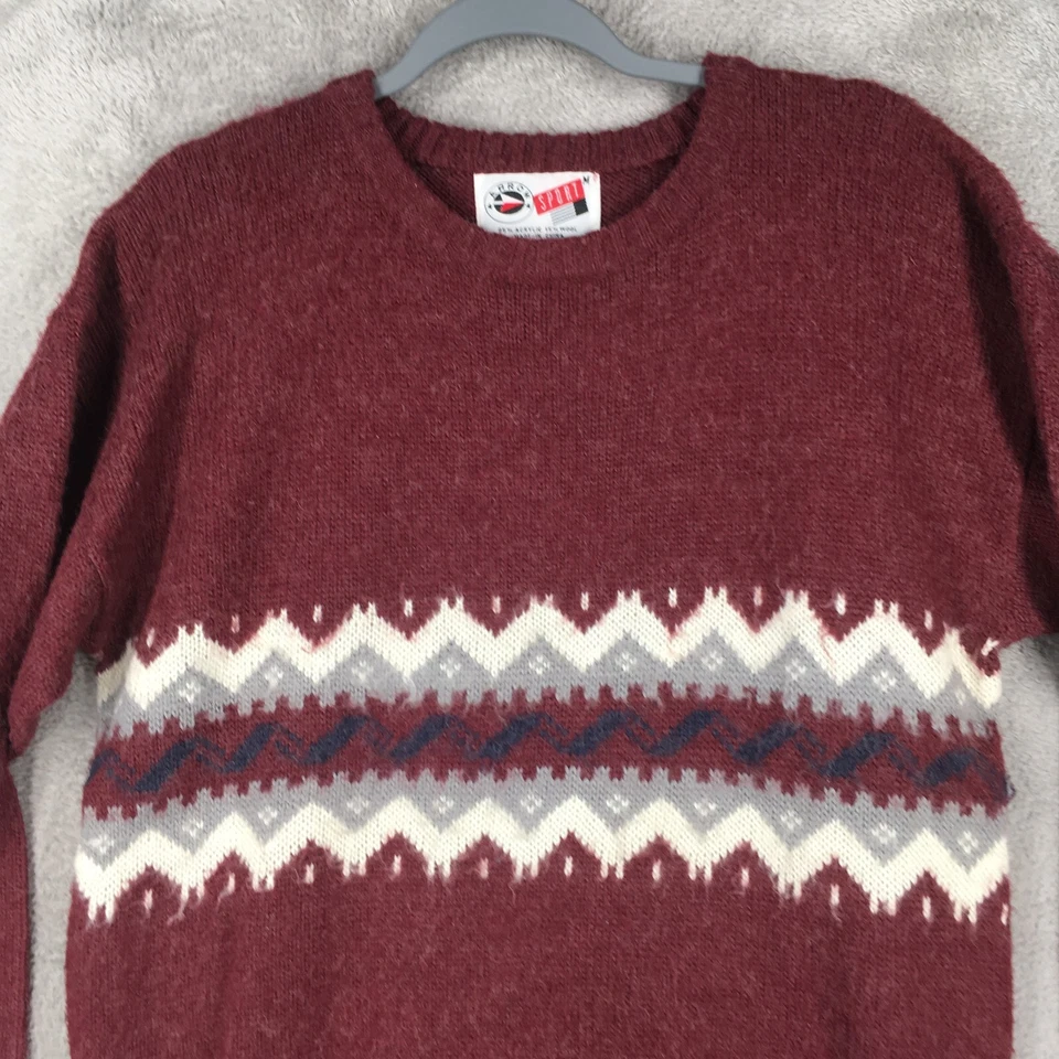 Vintage Arrow Sport Sweater Mens Medium Red Geometric Pullover Crew Neck - Image 2 of 4