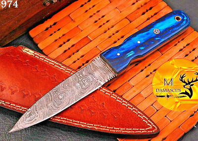 CUSTOM MADE HAND FORGED DAMASCUS STEEL THROWING BOOT KNIFE W LEATHER SHEATH 974