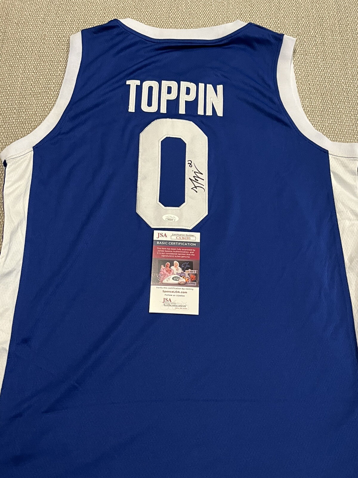 JSA COA JACOB TOPPIN Signed Autographed Kentucky Wildcats Basketball Jersey 