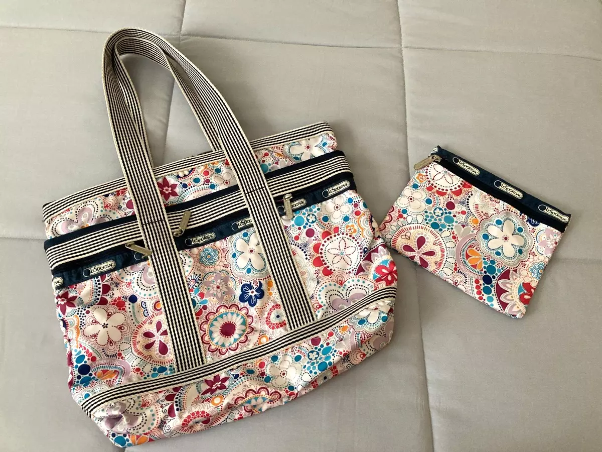 LeSportSac Erika Large Shoulder Tote Bag DAISY DO Print w/cosmetic bag |  eBay