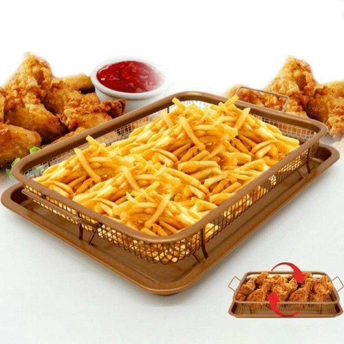 Copper Non-Stick Oven Mesh Baking Tray Chips Crisp Basket Tool New - Picture 3 of 7
