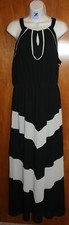 TAKARA Ladies' Large Sleeveless MAXI DRESS (black/beige; high neckline) EUC
