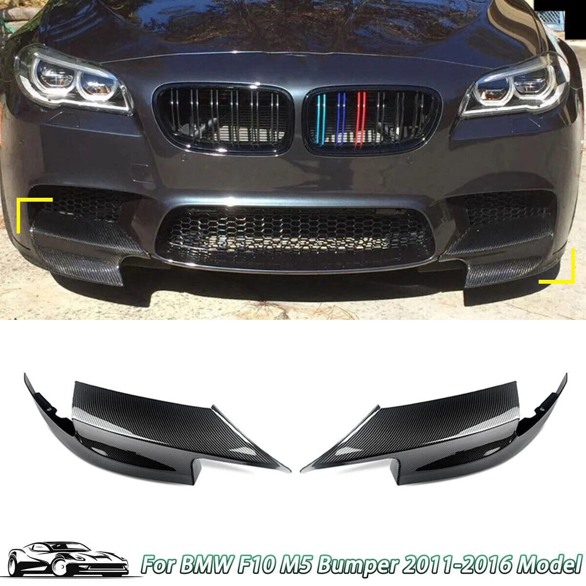 Carbon Fiber Front Bumper Corner Splitter Spoiler Lip for BMW F10 M5  2011-2017