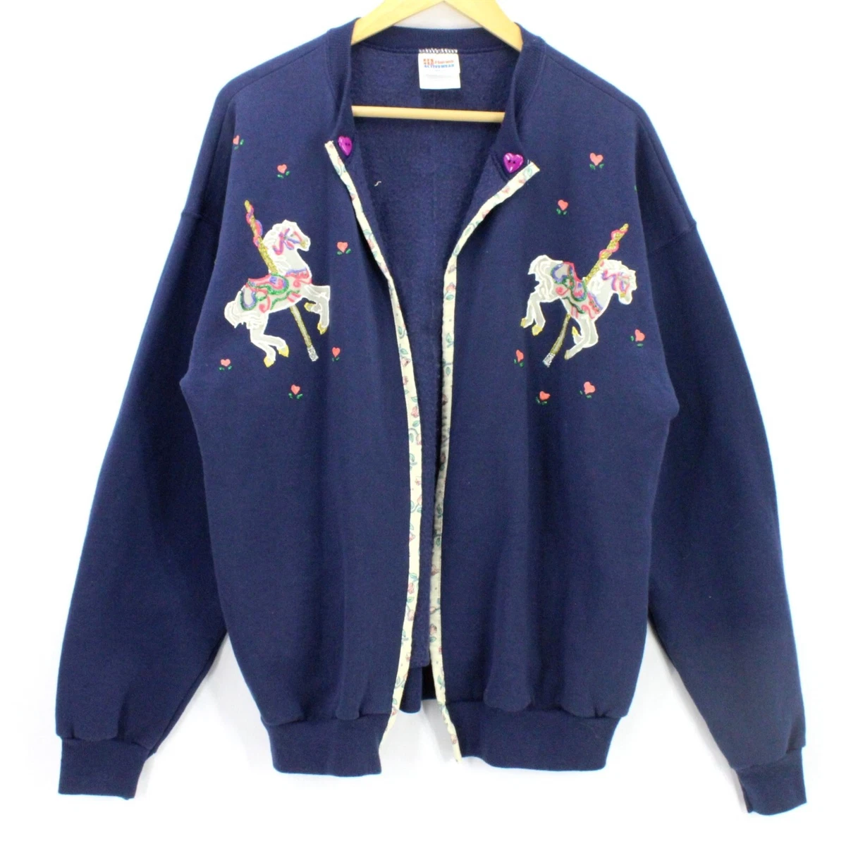 Vintage Hanes Cardigan Sweatshirt Unisex Navy Blue Carousel Horse Size XL  90u0026#039;s | eBay