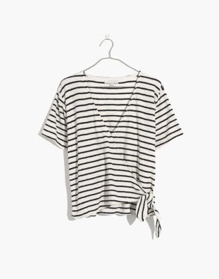 Madewell Texture & Thread Short-Sleeve Wrap Stripe Top Tee Black Cream XS
