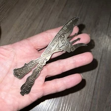 Sterling Silver Brooch Signed JC Large 5” Fork & Knife Flatware Ornate Vintage