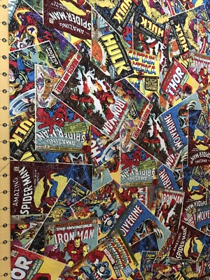 Marvel Super Hero Comic Books 17'' X 43'' 100% cotton fabric  #1394a