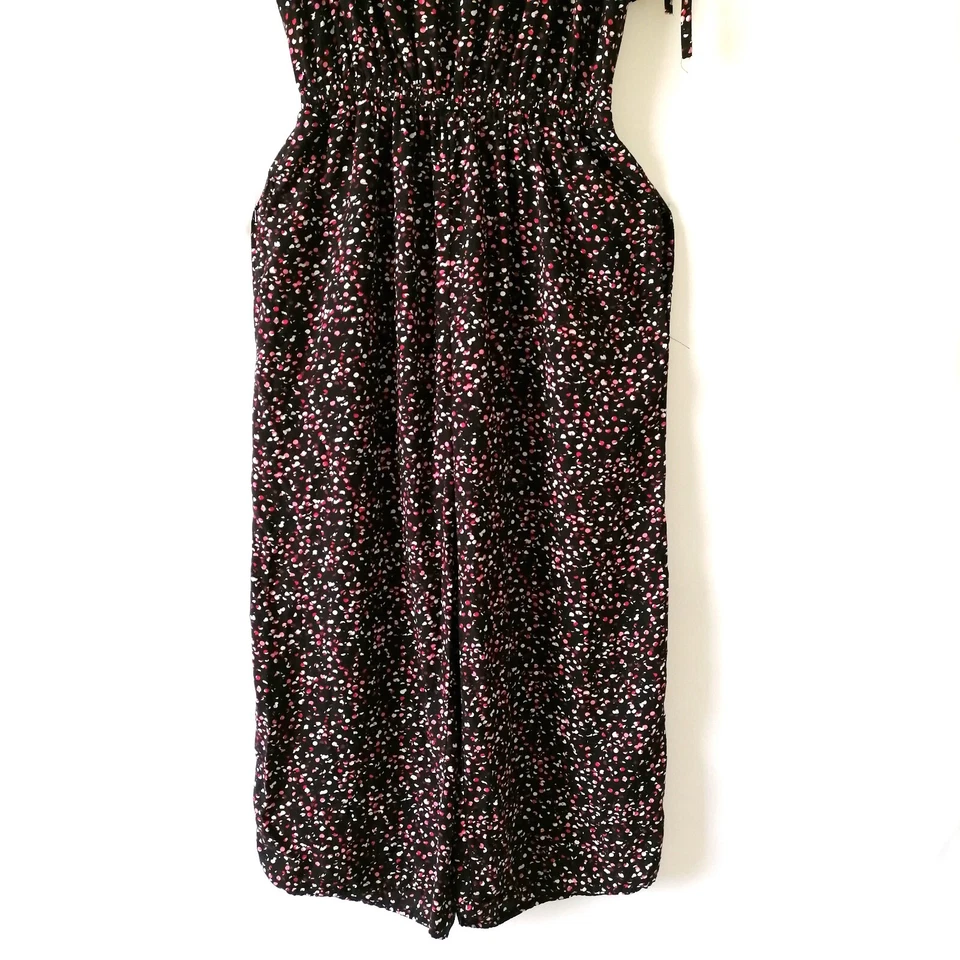 Mameluco a.n.a para mujer negro cuello en V cintura elástica pierna ancha manchado talla XS Foto 3 de 4