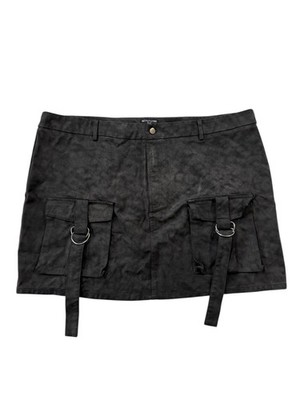 PrettyLittleThing Plus Black Cargo Mini Skirt Faux Leather Utility Y2K Womens 18