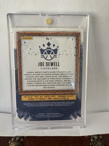 2020 Panini Diamond Kings Wood Frame Joe Sewell SN 07/13 (Cleveland Guardians) - Picture 2 of 2