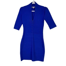 REISS Blue Bandage Bodycon Mini Dress V Neck Short Sleeve Party Club Size Small