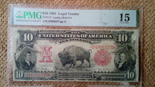 1901 $10 TEN DOLLAR LARGE-SIZE NOTE (NICKNAME BISON NOTE), CF, PMG 15, RED SEA L