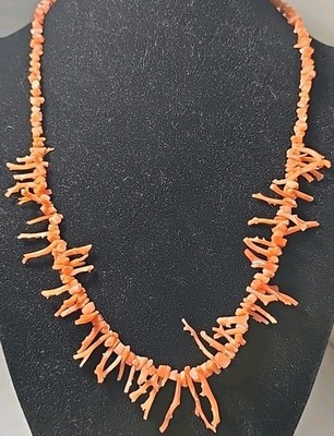 VTG Salmon Pink Coral Branch Natural Necklace w/ Pretty Clasp 19'' 1960s 