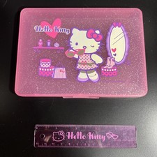 Vintage 2007 Sanrio Hello Kitty Pencil Box Glitter Pink 6.5 X 4.5 X 0.7  Ruler