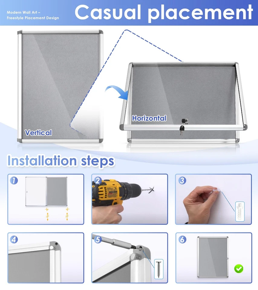 SWANCROWN Fabric Bulletin Board Enclosed Wall-Mounted Display Case for Office... - Image 4 of 4