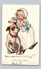 Vintage 1906 Postcard Baby & Bulldog Pretty Bow-Wow Katharine Gassaway Art